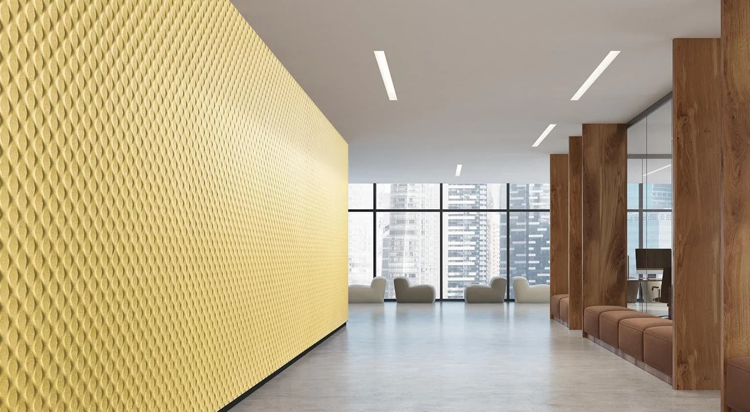 Gem embossed acoustic panels on a feature wall